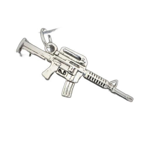 Miniatura Colar Material Sintético Arma Fuzil Sniper Prata Vintage