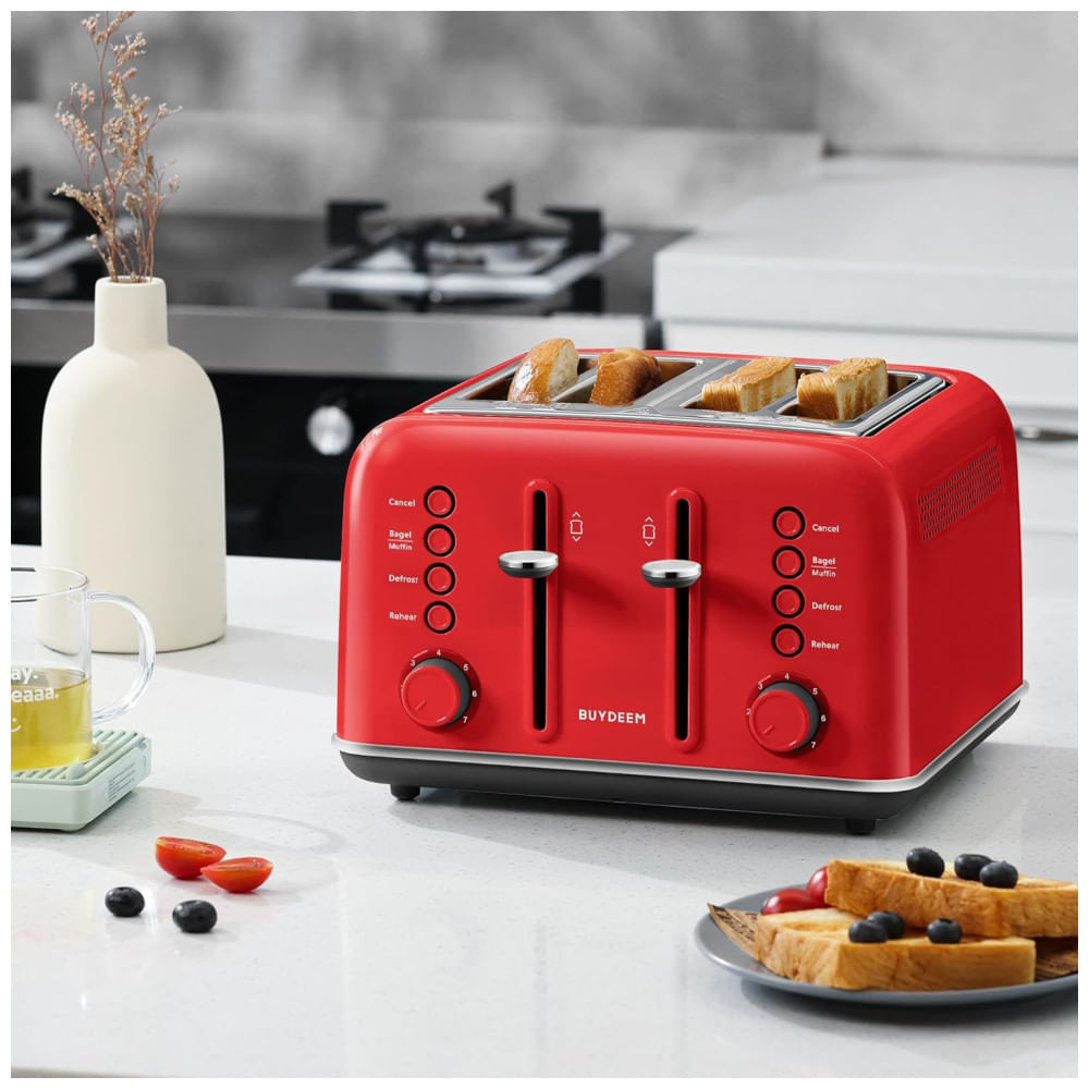 Torradeira BUYDEEM DT640 4 Fatias, Slots Largos, Aço Inox, Alavanca Alta, Função Bagel e Muffin, Bandeja Removível - 110V