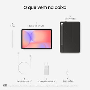 Miniatura Tablet Samsung Galaxy S10 Lite 10.9" Android 15 128GB Exynos 1380 Wi-fi 8MP Caneta S Pen Capa Protetora Cinza