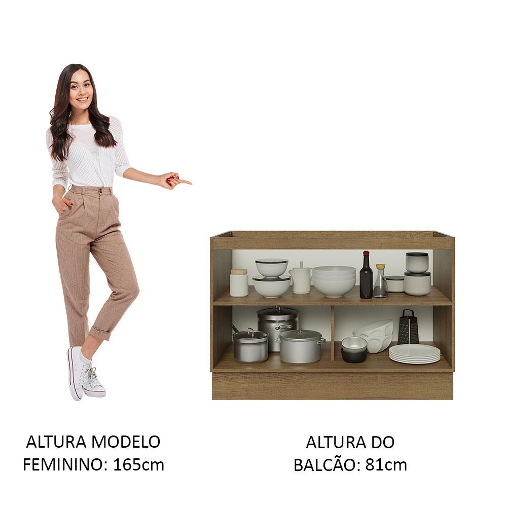 Balcão Gabinete de Pia Madesa Lux 120 cm 2 Portas - Rustic/Preto Rustic/Preto