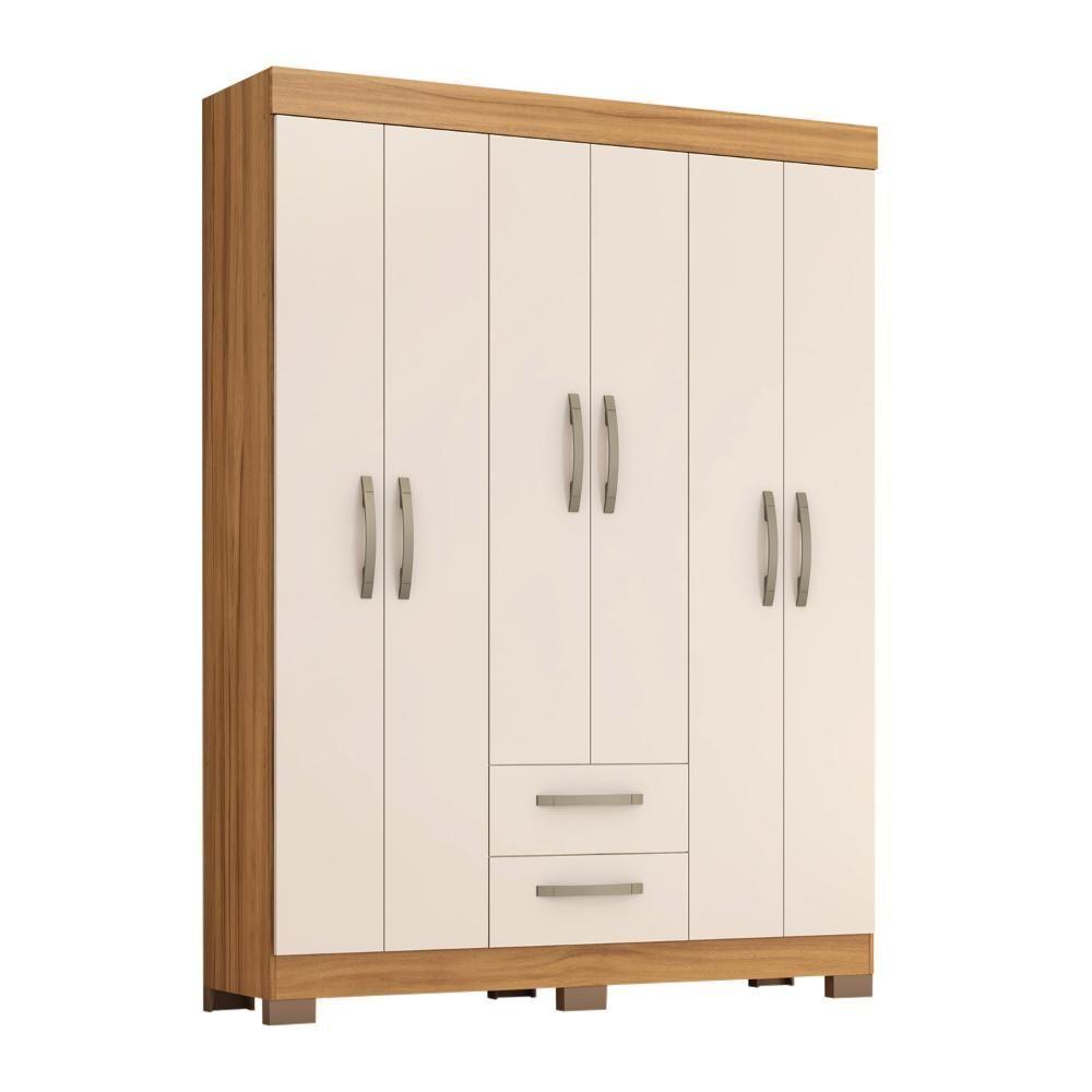 Miniatura Guarda-roupa Com 6 Portas E 2 Gavetas Freijó/off White Tx Nt6015 Notável Móveis Freijó Trend/off White Tx