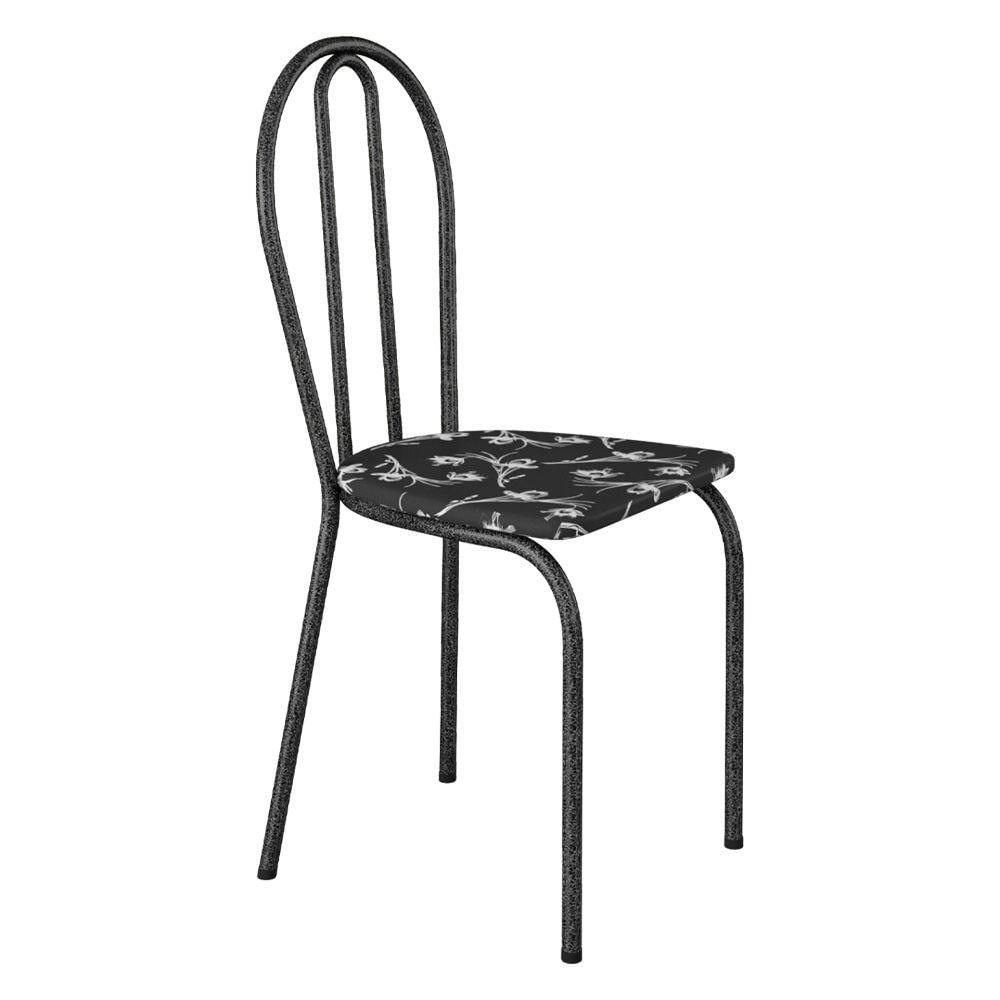 Miniatura Kit 6 Cadeiras De Cozinha Texas Estampado Preto Florido Pés De Ferro Cromo Preto - Pallazio