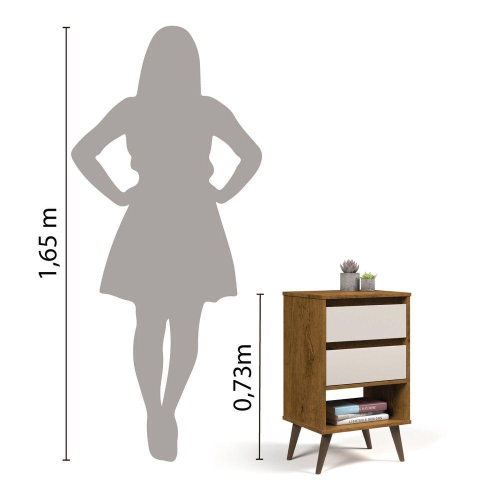 Miniatura Mesa De Cabeceira Taurus 2 Gavetas 1 Nicho Pés De Madeira Retrô Freijó / Off White Ej Móveis Freijo Off White