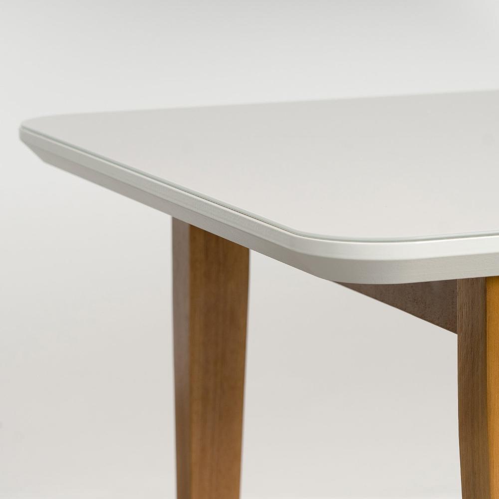 Mesa de Jantar 6 Lugares 1,80m Tampo MDF e Vidro Pés Madeira Maciça Tangará CabeCasa MadeiraMadeira Caramelo/Off White