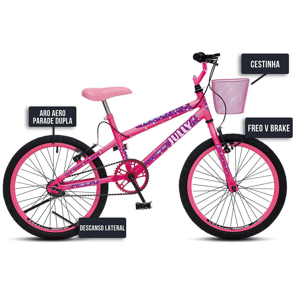 Miniatura Bicicleta Colli Jully, Aro 20 Freio V-Brake Quadro 20 Rosa Neon