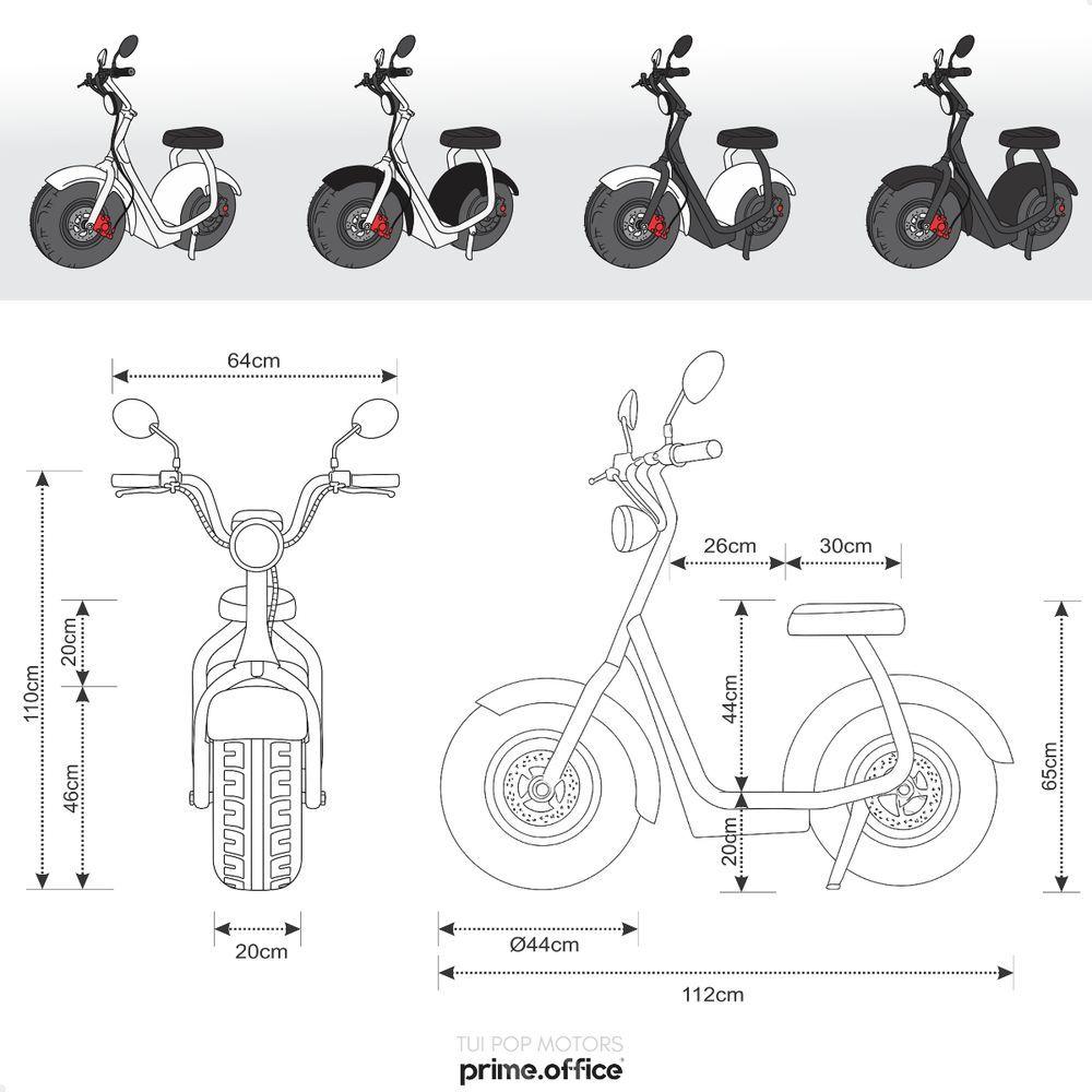 Miniatura Scooter Elétrica 1000w Tui Pop Moto Patinete Sem Cnh Preto-branco