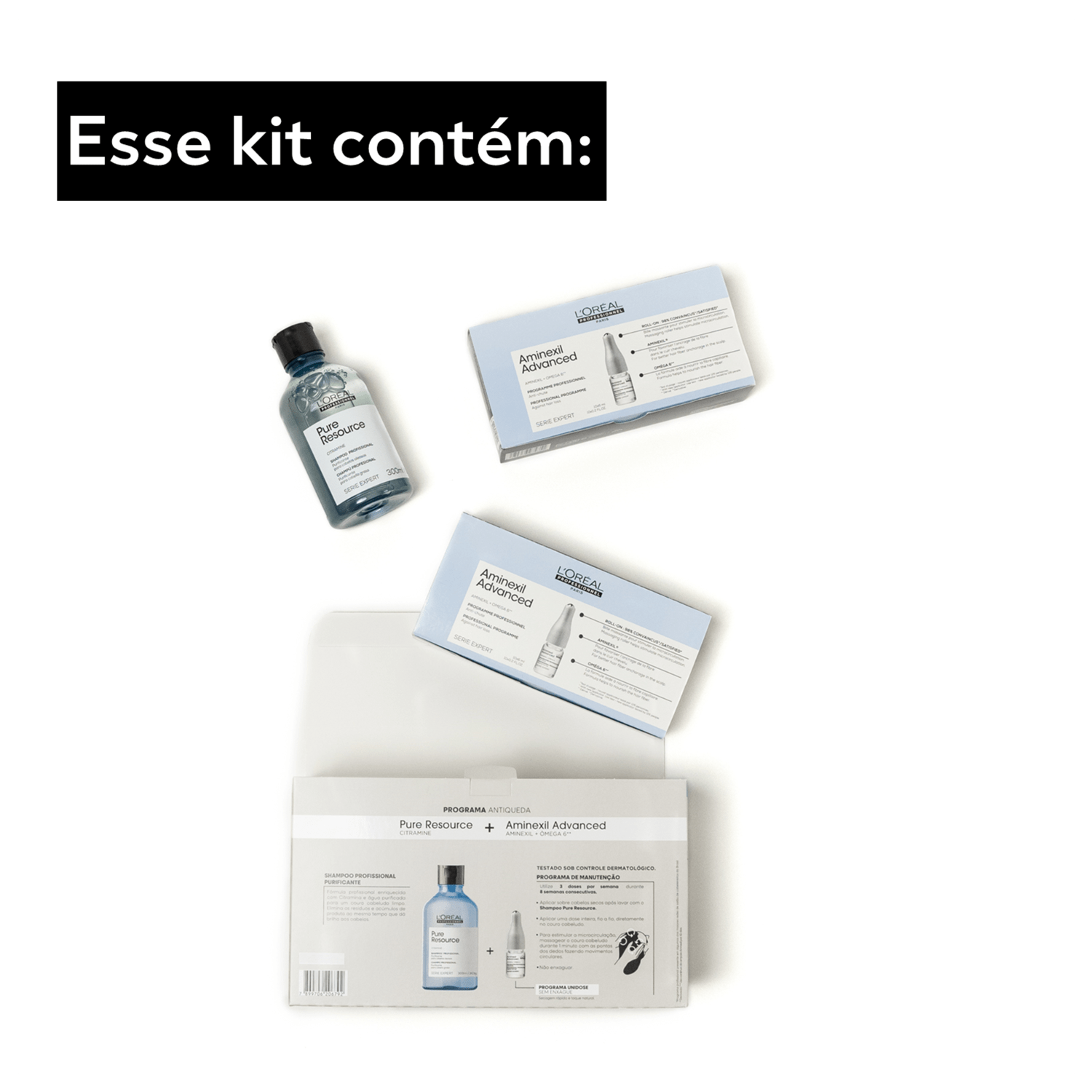 Miniatura L'Oréal Professionnel Aminexil Advanced + Shampoo Pure Resource - Ampolas 20x6ml e Shampoo 300ml