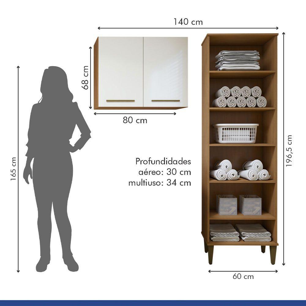 Lavanderia Belém 1 Armário Multiuso E 1 Aéreo Kaiki Móveis Nature Com Off White