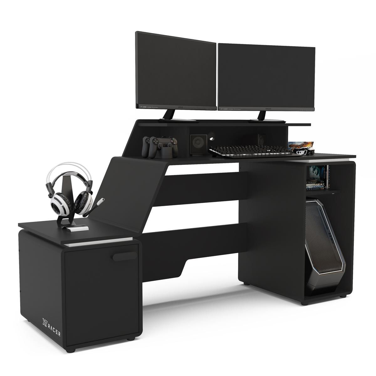 Miniatura Mesa Gamer E Escritório Xt Racer Space Two Preta Detalhe