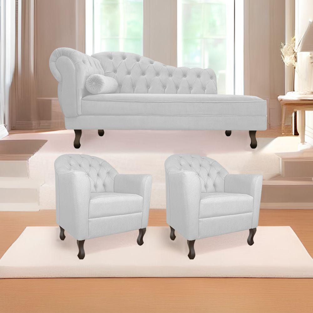 Miniatura Kit Diva Recamier Diana 185Cm Lado Direito E 02 Poltronas Julia Suede - Amarena Móveis Branco