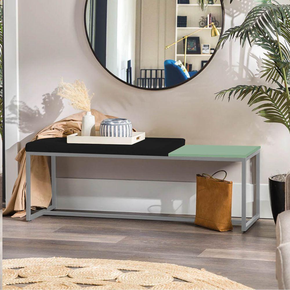 Miniatura Banco Recamier Puff 195cm Industrial Cinza Sintético Preto Tampo Quadrado Mdf Verde