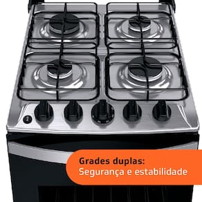 Miniatura Fogão Brastemp 4 Bocas BFO4NBR Clean com Mesa de Inox, 2 Prateleiras Ajustáveis e Acendimento automático Bivolt – Inox