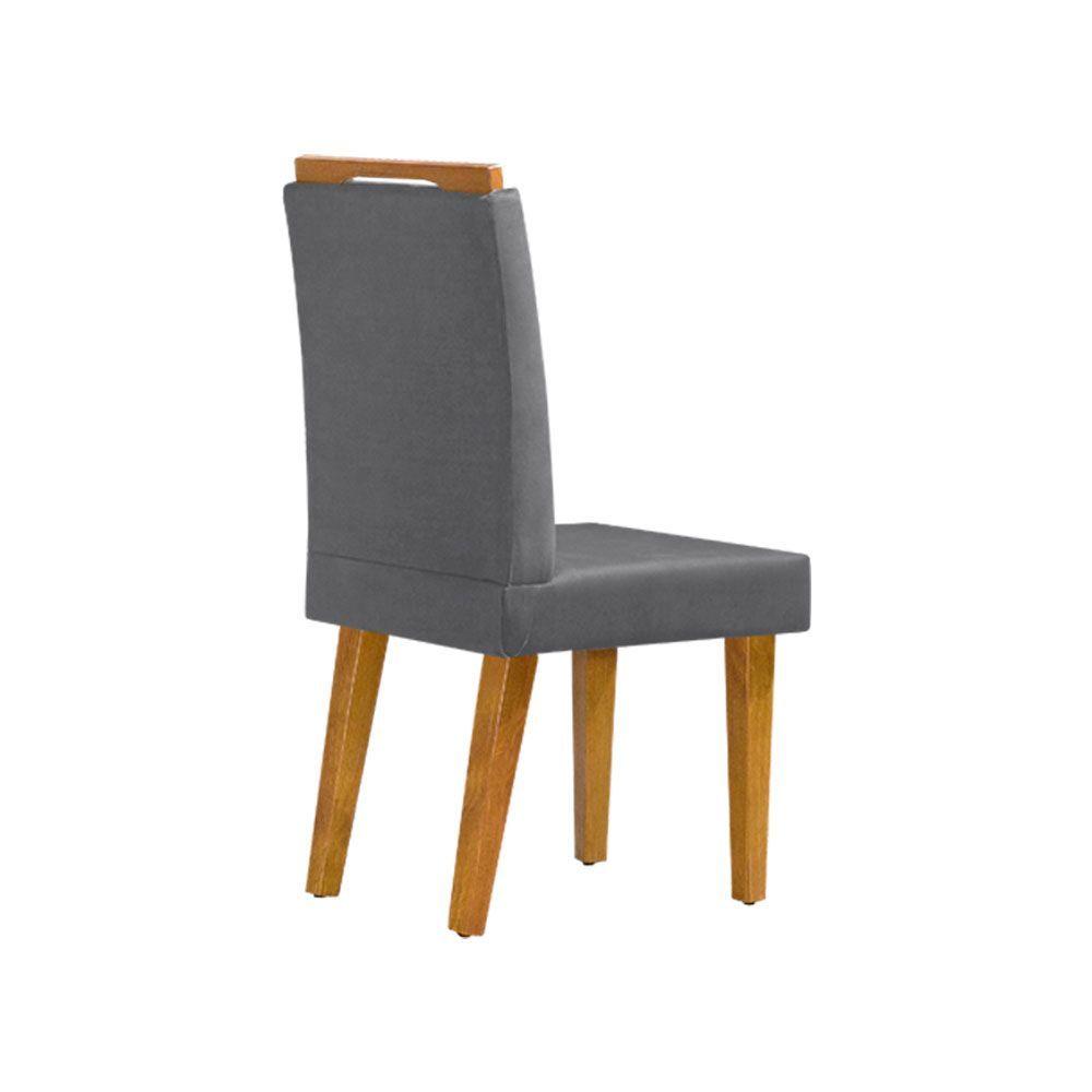 Miniatura Kit 4 Cadeiras De Jantar Estofadas Desmontável Pés Em Madeira Maciça Suede Cinza - Cor: Cinza