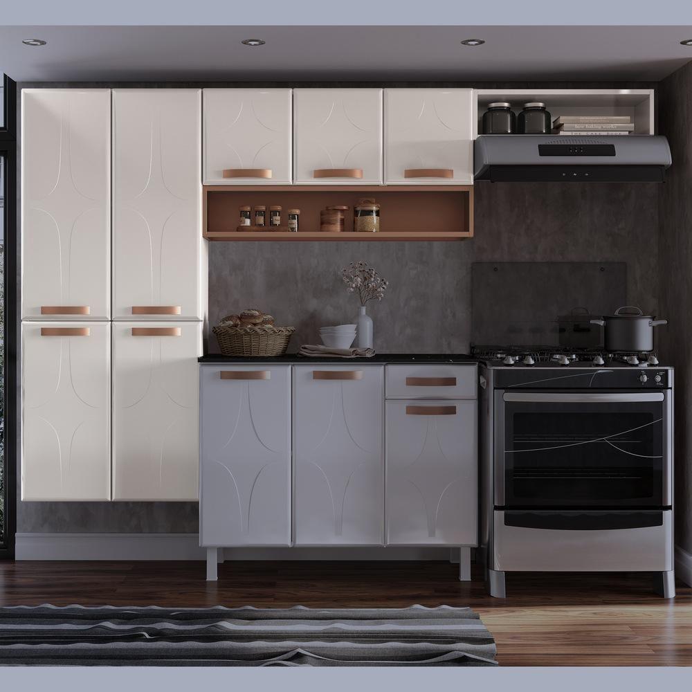 Miniatura Cozinha De Aço Compacta Com Nicho Aéreo 3 Peças Branco rosé