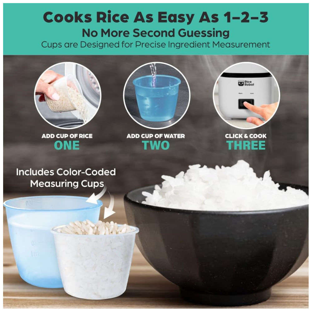 Miniatura Rice Robot: Panela de Arroz Livre de Substâncias Tóxicas, 1 L, Bandeja Vapor Inox, Copos Medidores, Receitas.EMSON
