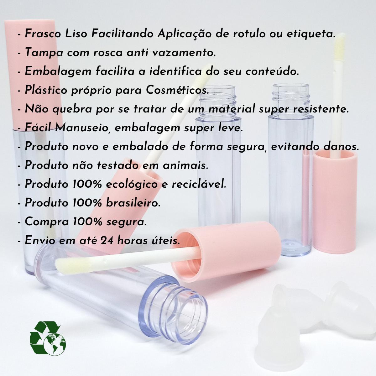 Frasco Gloss Labial Vazio 6Ml Tampa Rosa Batom Liquido 10U