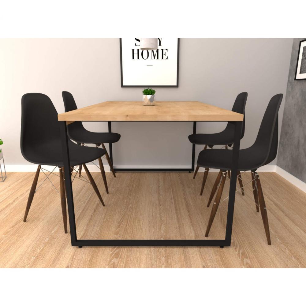 Mesa de Jantar Industrial 6 Lugares Porto Espresso Móveis Natura/Preto Mesa de Jantar Tampo em BP de 30mm Porto Espresso Móveis Natura/Preto