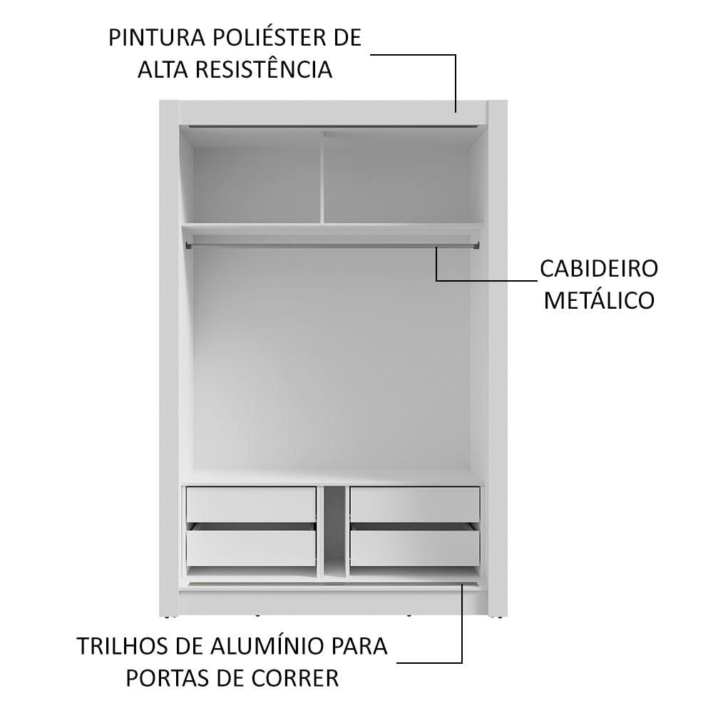 Miniatura Guarda-Roupa Solteiro 2 Portas de Correr com Espelho 4 Gavetas Branco Vivare Plus Madesa Branco