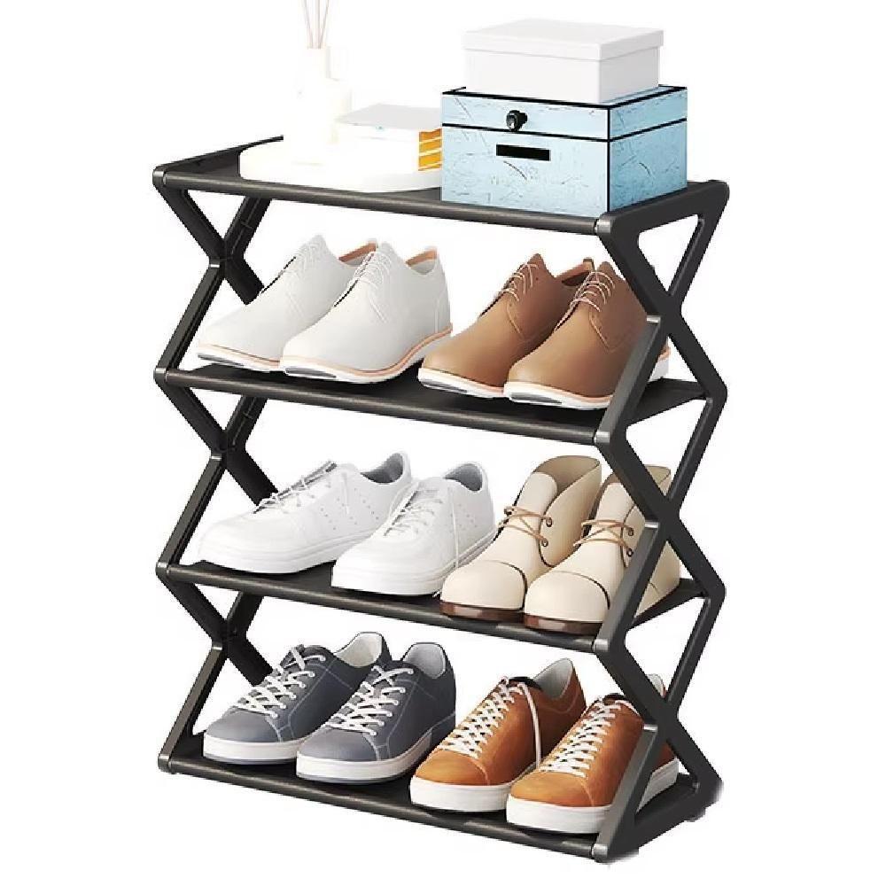 Miniatura Sapateira Vintage Organizador Multiuso Estante 4 Prateleiras 8 Pares Sapatos Quarto Lavanderia Sala Portatil Preto