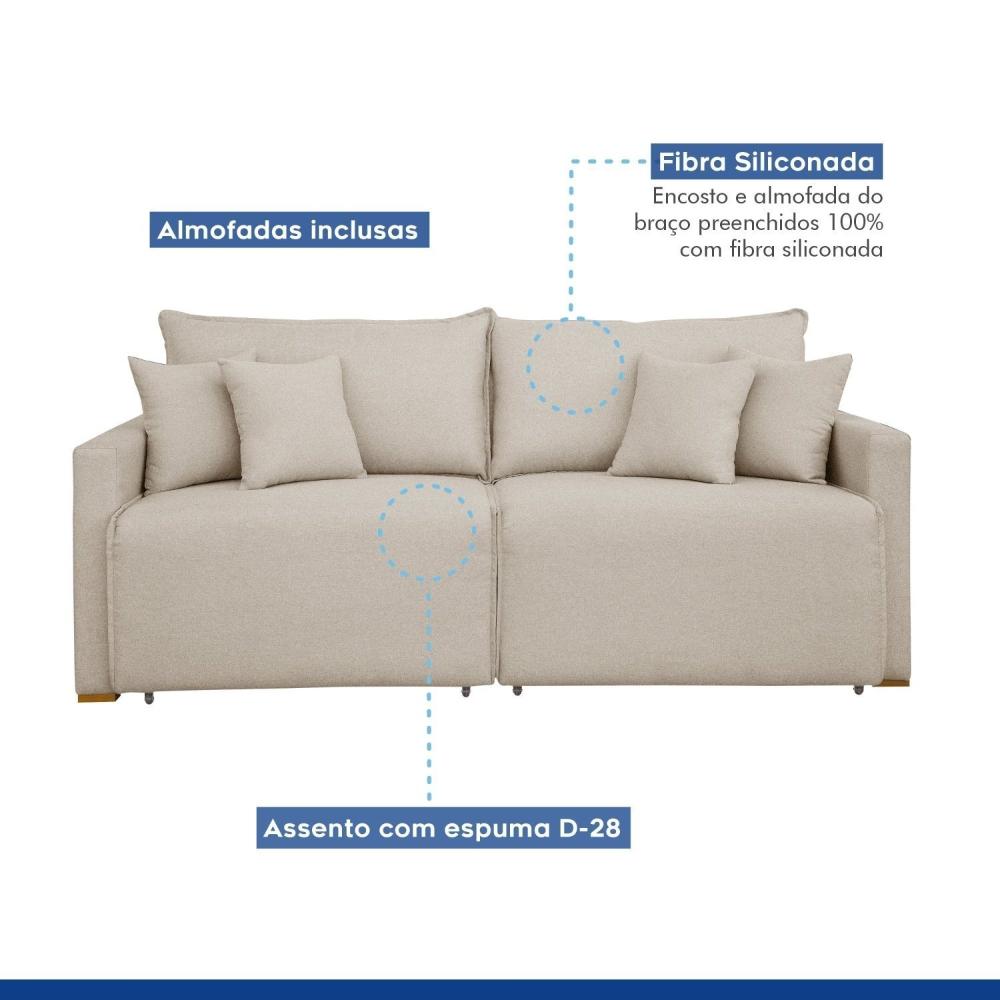 Sofá Cama Retrátil e Reclinável 200cm Júlia Linho/Cru
