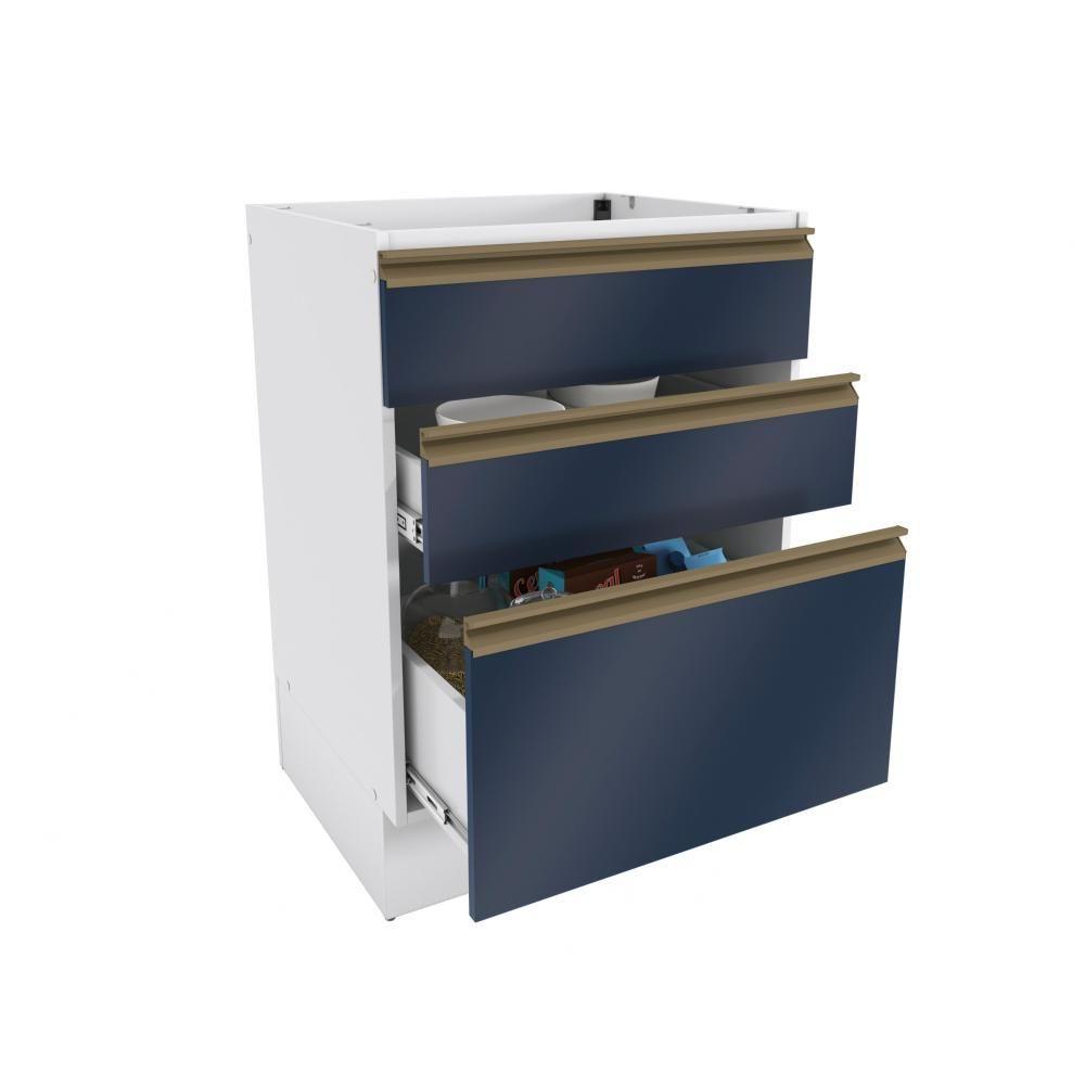 Miniatura Balcão 3 Gavetas Kappesberg Celeste 100% Mdf Branco-azul Profundo 60cm