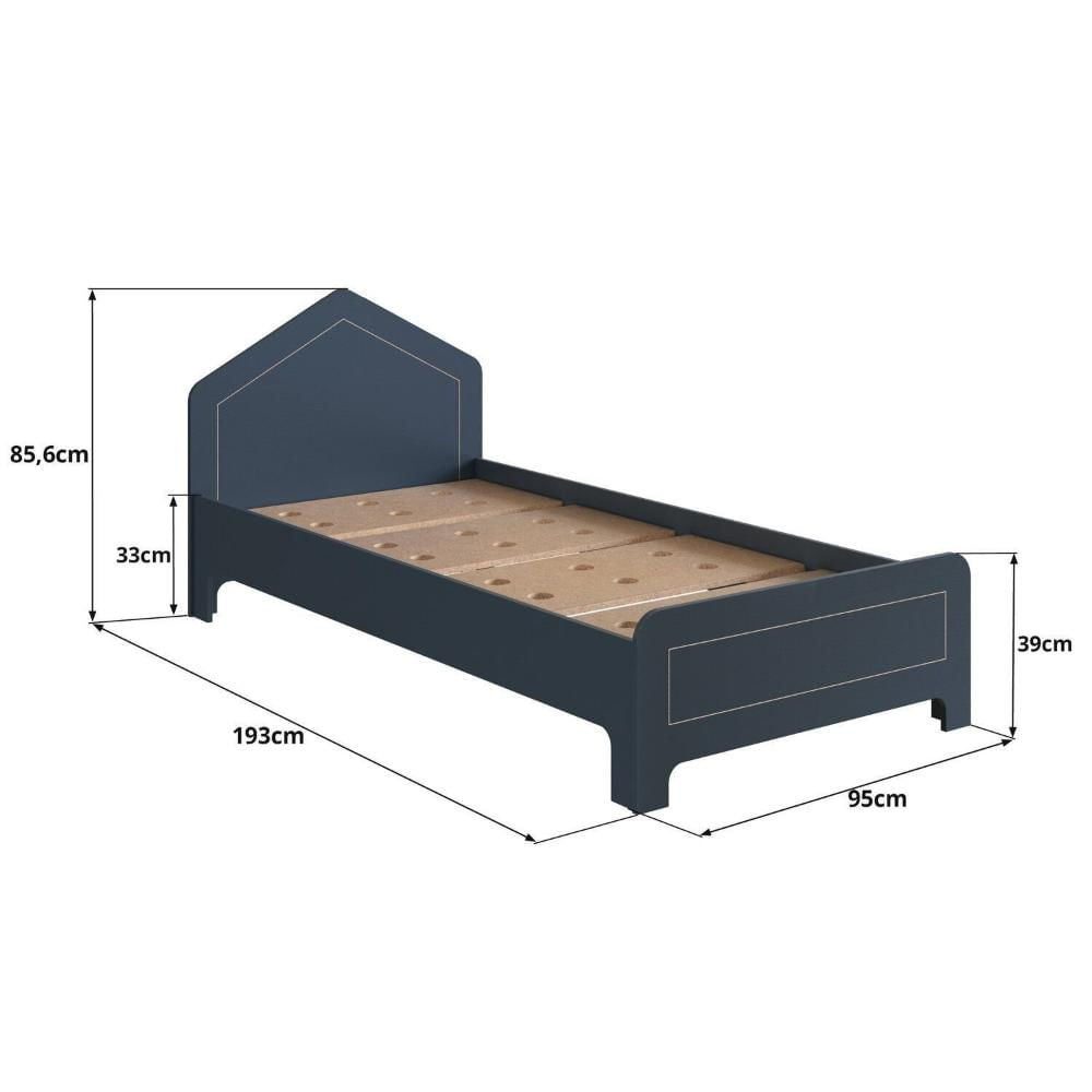 Miniatura Cama Infantil em Mdf 15cm com Cabeceira Casinha 193cm X 95cm Dylan Azul Tx/ Cru