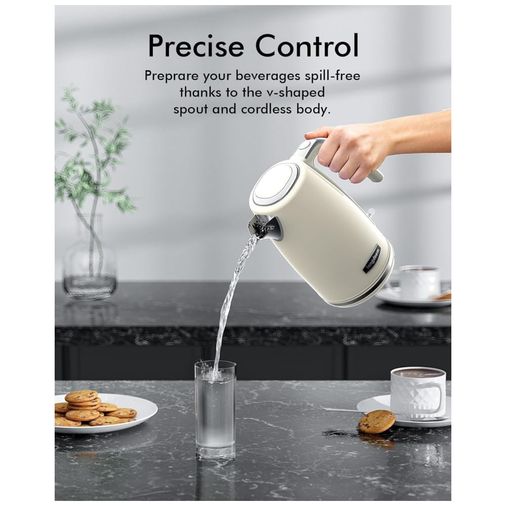 Miniatura Chaleira Elétrica Retrô 1,7L em Aço Inoxidável com Desligamento Automático e Proteção Contra Fervura, 110V 1500W, Longde...