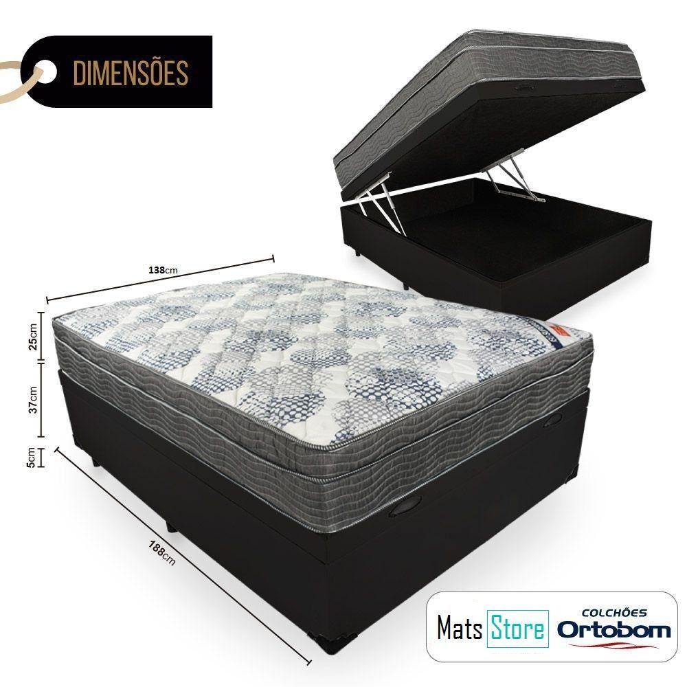 Miniatura Cama Box Com Baú Casal + Colchão De Molas Ensacadas Preto