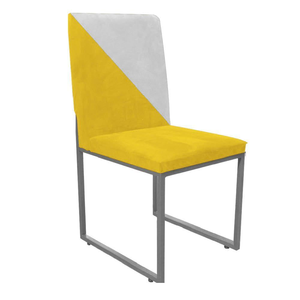 Miniatura Cadeira Stan Duo Sala De Jantar Ferro Prata Sintético Amarelo E Branco - Amey Decor