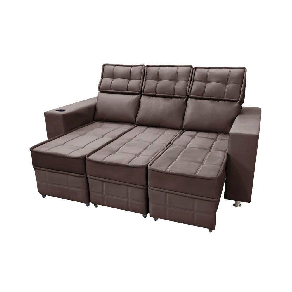 Miniatura Sofá Retrátil E Reclinável 3 Lugares Londres 1.90cm Com Molas Suede Speciale Home Café