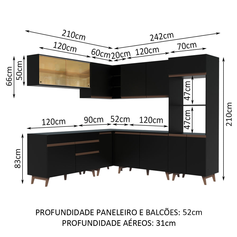 Miniatura Armário de Cozinha Completa de Canto Madesa Reims 452001 com Balcão Preto Cor:Preto