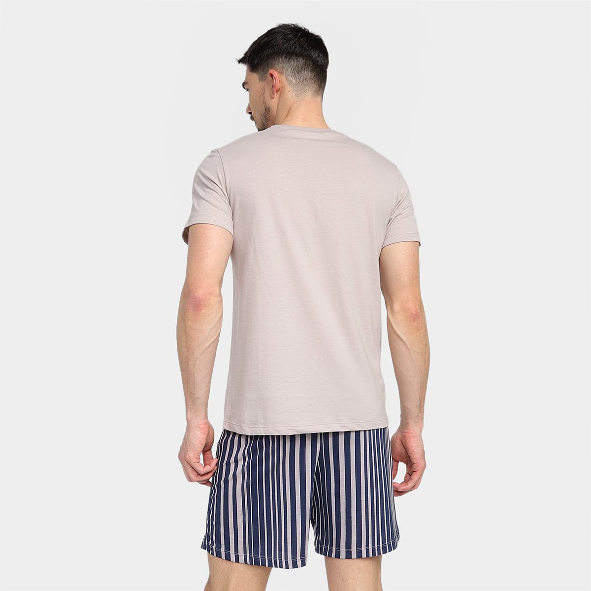 Miniatura Pijama Hering Curto Gola V Mini Print Masculino Branco+Cinza - G