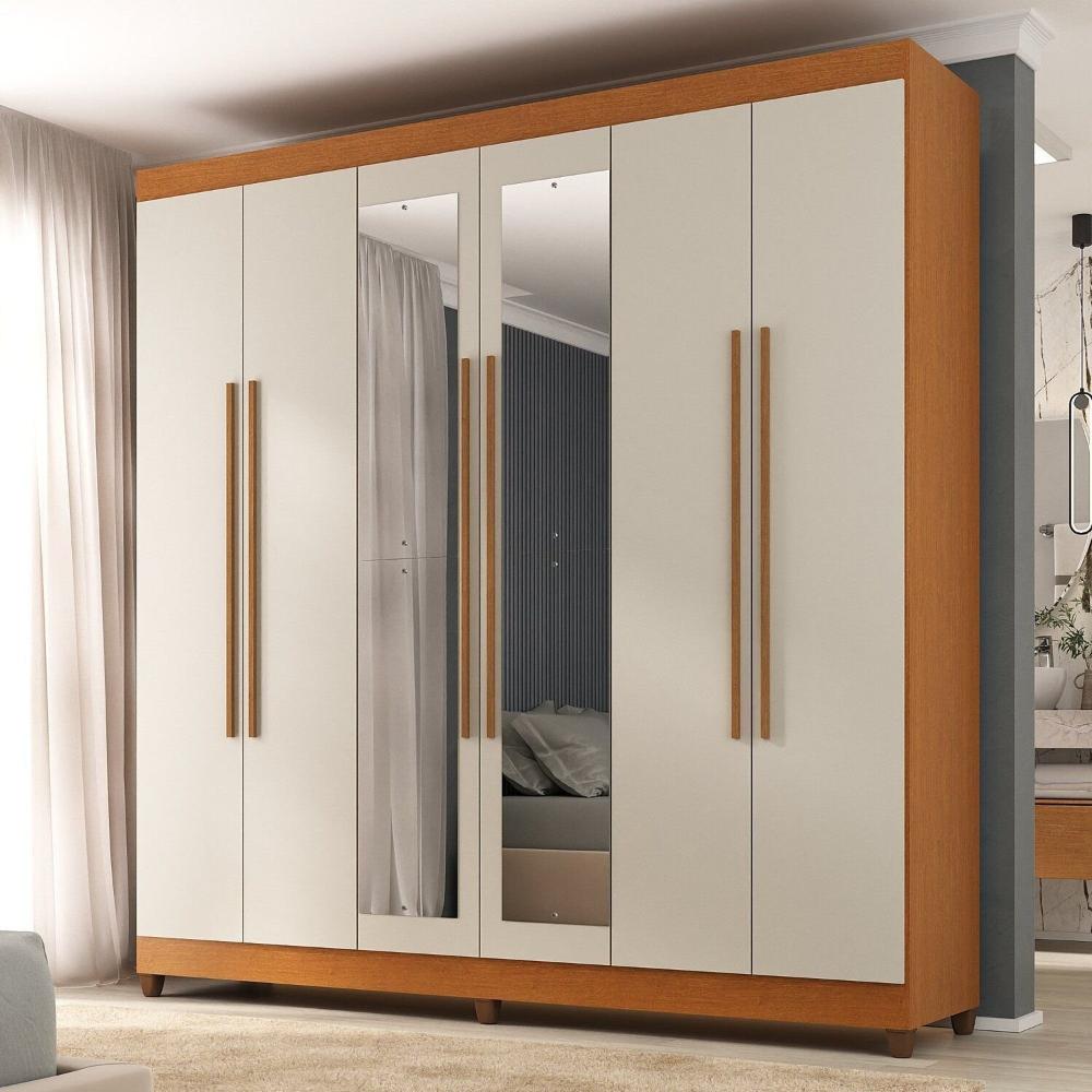 Guarda-roupa Casal com Espelho Apolo Freijó/Off White