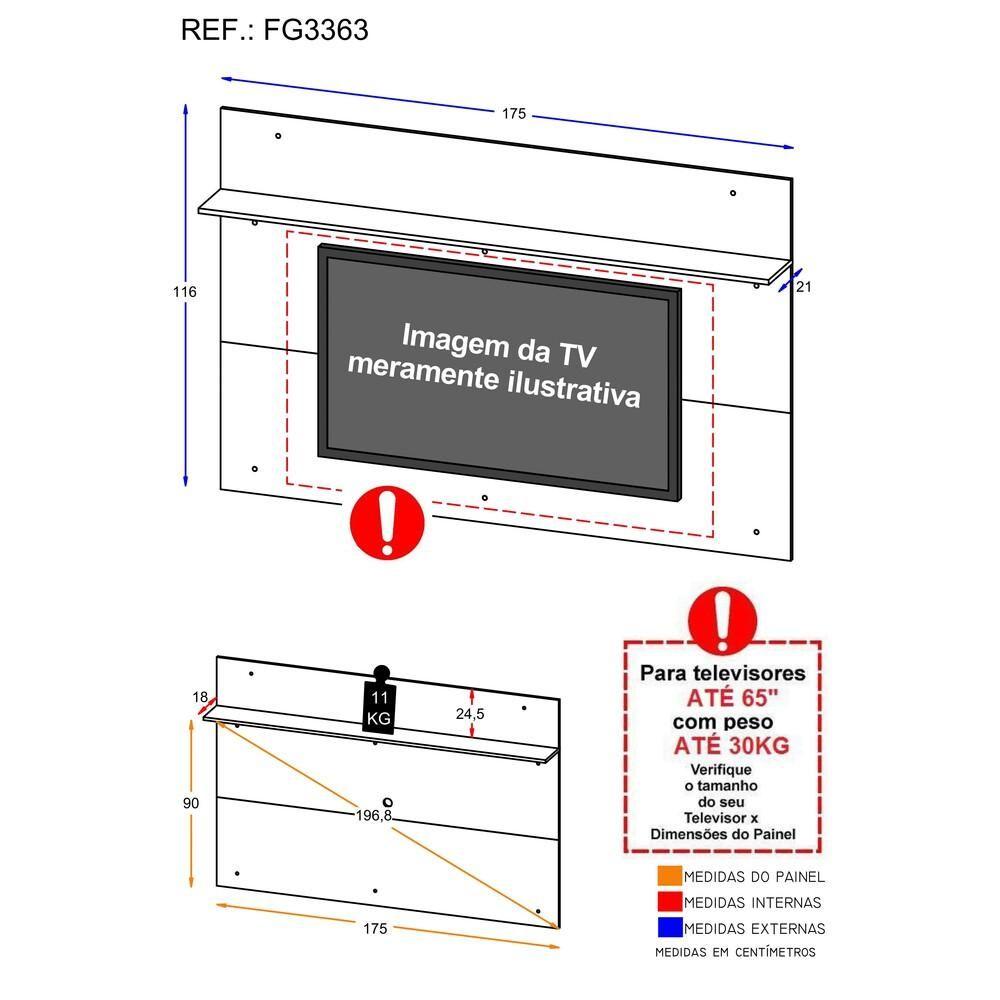 Painel Com Prateleira Para Tv Até 65´´ Amsterdã Plus Fg3363 Preto