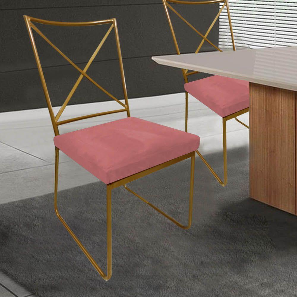 Miniatura Kit 05 Cadeiras Sala De Jantar Clark Ferro Dourado Suede Rose Gold - Amey Decor