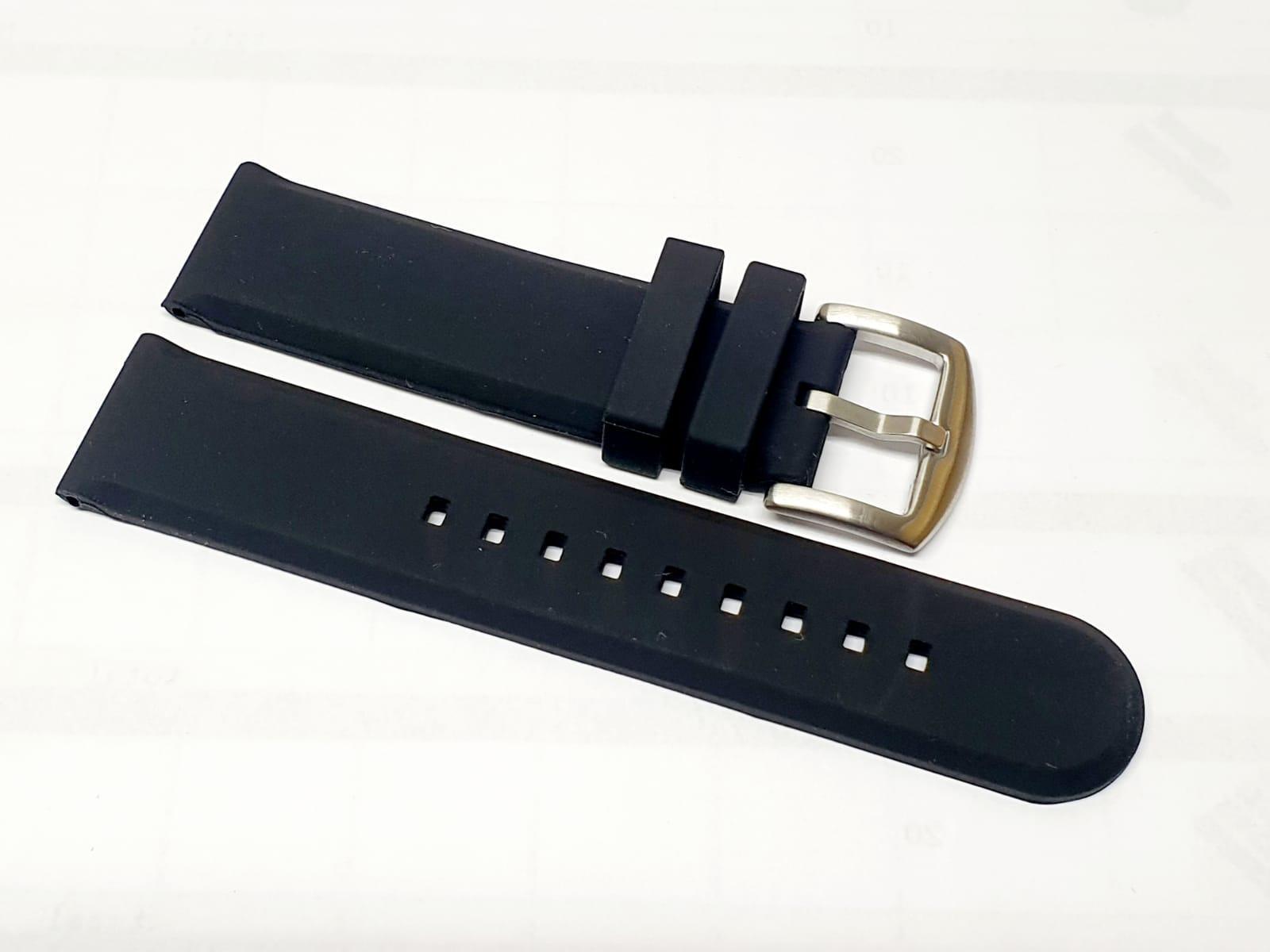 Miniatura Pulseira Para Relógio De Borracha 22Mm Preta Fivela De Aço