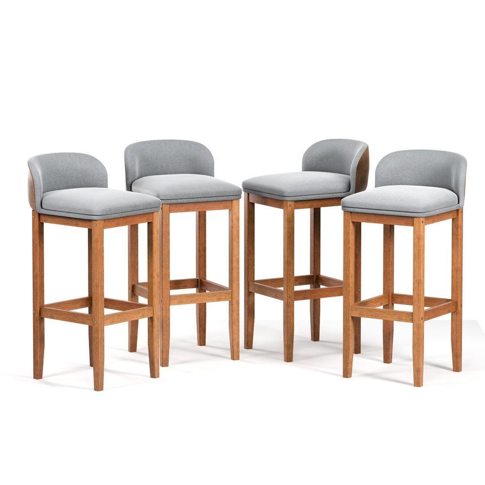 Miniatura Kit 4 Banquetas Minimalista Estofada Reforçada Sala Estar Acabamento Semi Brilho Pé Madeira Maciça