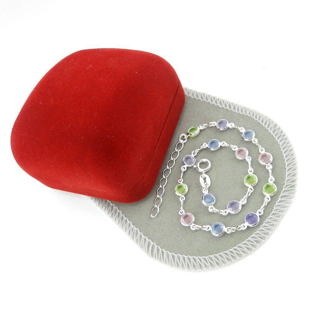 Miniatura Pulseira Feminina 20/24Cm Colorida 5Mm Folheada Prata Pl488