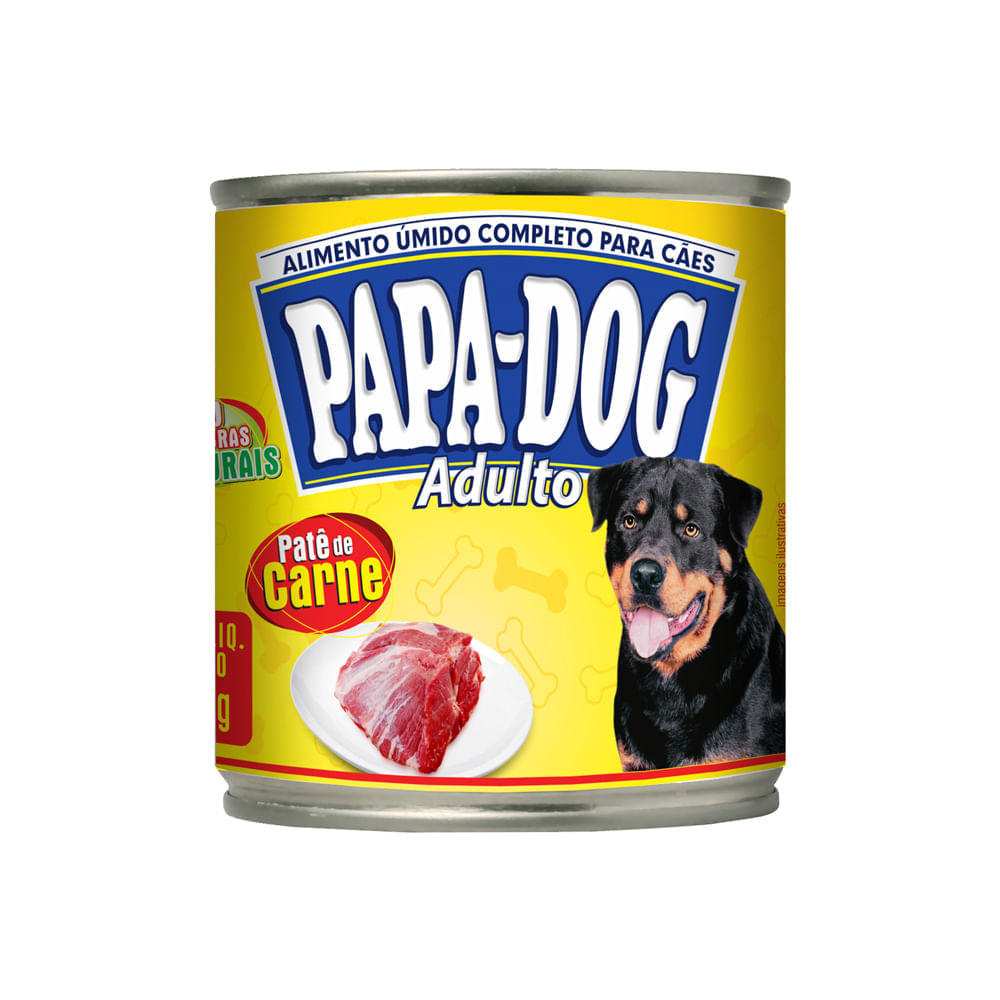 Miniatura Ração Úmida para Cachorro Papa Dog Adulto Patê Sabor Carne em Lata 280g