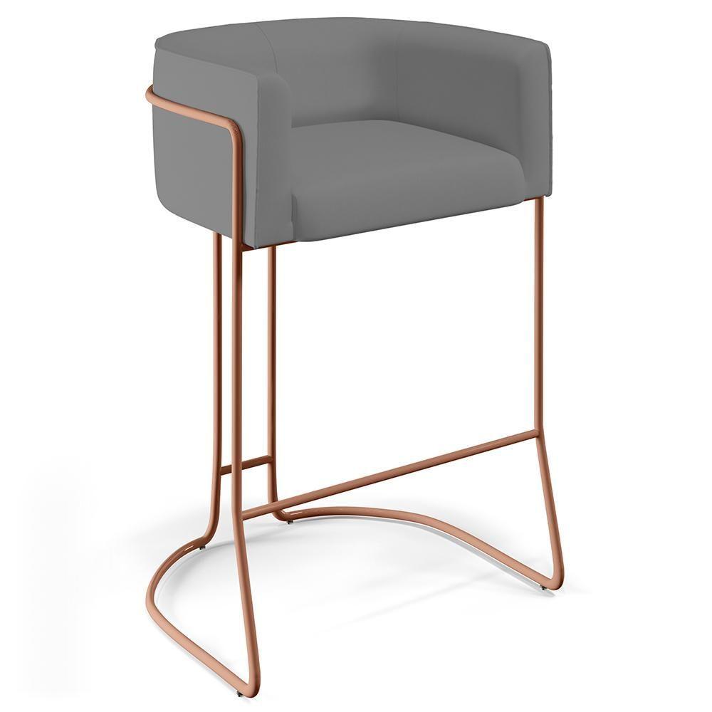 Miniatura Kit 04 Banquetas Fixa Cobre Veludo Cinza C-317