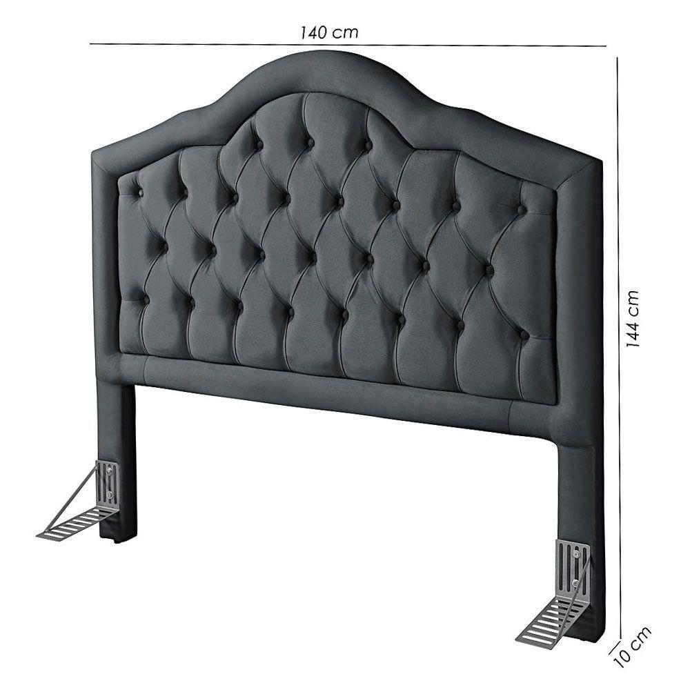 Miniatura Cabeceira Cama Box Casal 1,40m Estofada Veneza Com Suporte Para Fixação Em Veludo Pávia Cinza Cinza