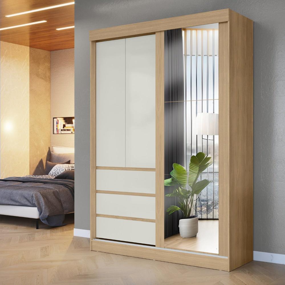 Miniatura Guarda-roupa Casal Bagda 3 Portas 3 Gavetas com Espelho Castanho/Off White