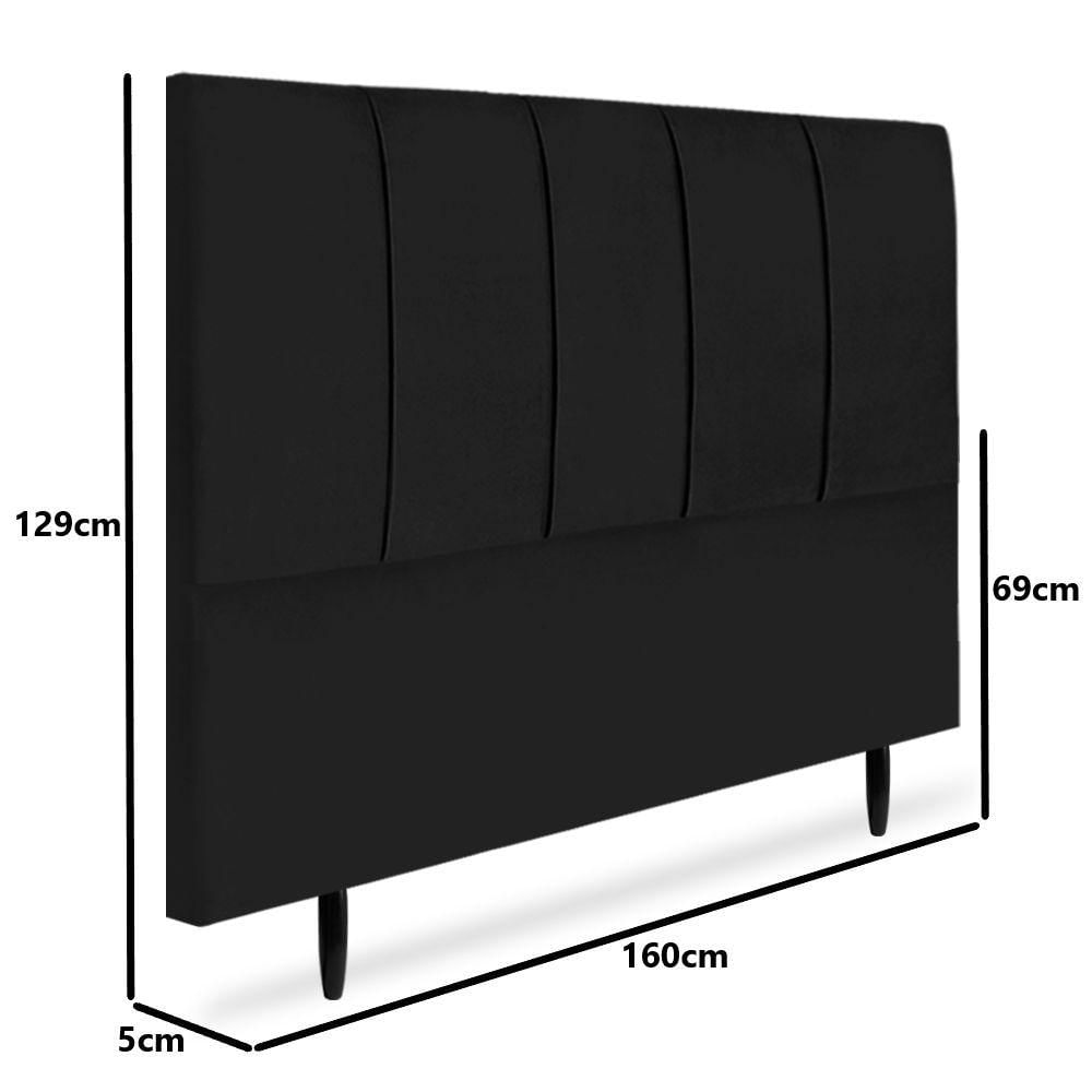 Painel Cabeceira Cama Box Queen Luna Slim 1,60cm Suede Cor:preto