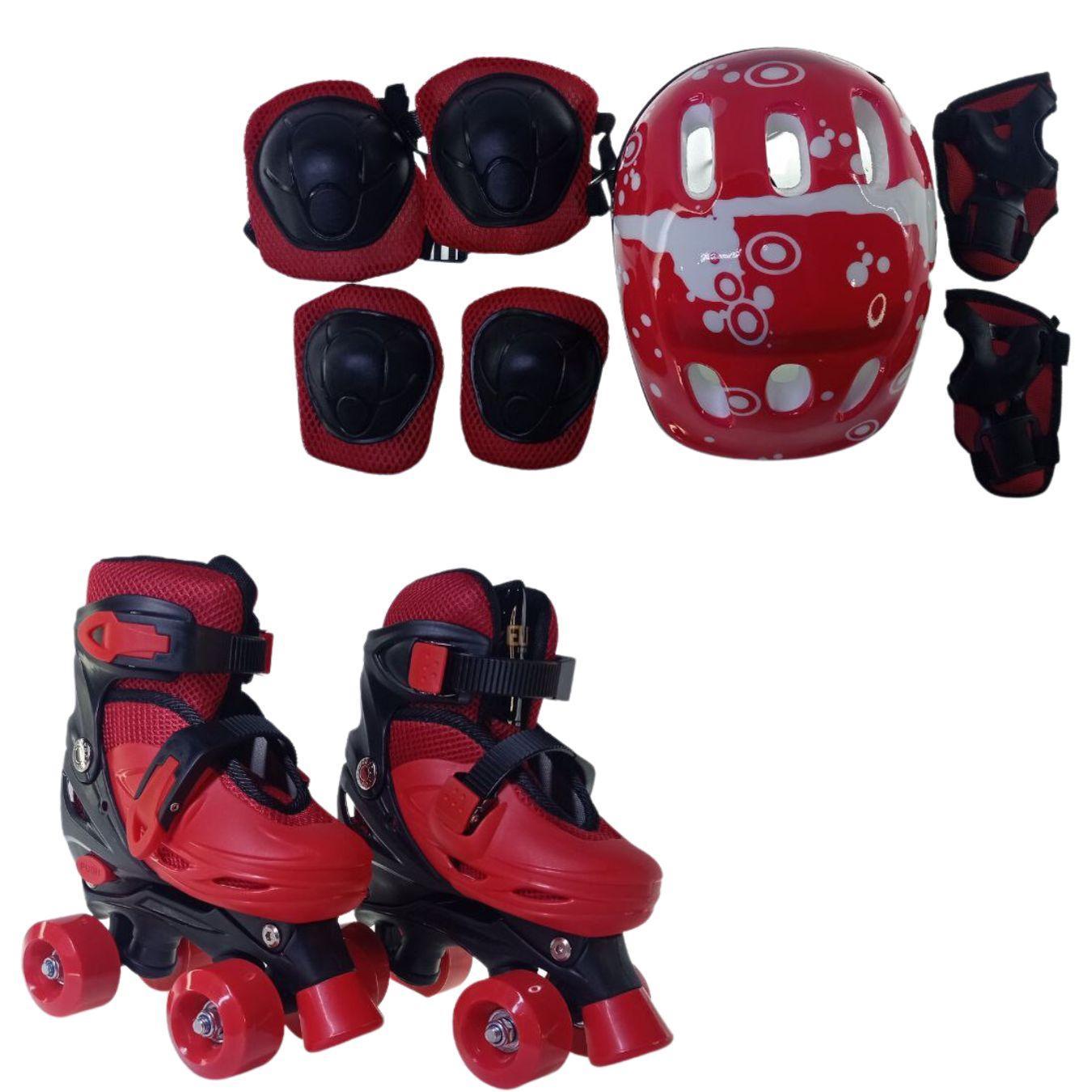 Miniatura Patins 4 Rodas Vermelho Com Kit De Proteção Elite Tm:28/31