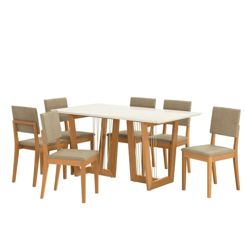 Miniatura Conjunto Mesa Clara com 6 Cadeiras em Madeira Maciça Bege