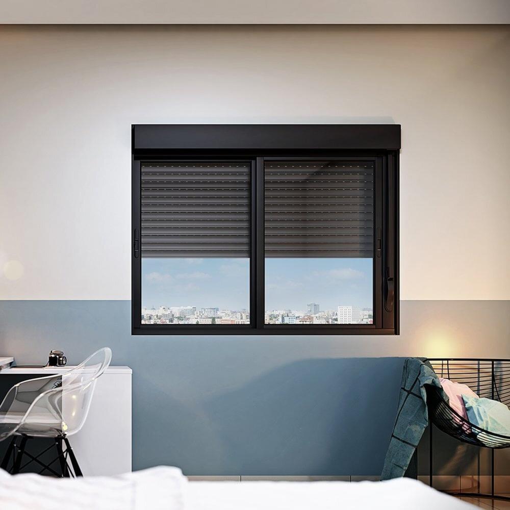 Miniatura Janela Veneziana Integrada Automatizada com Motor 220v 120x150 Lucasa Aluminio Preto