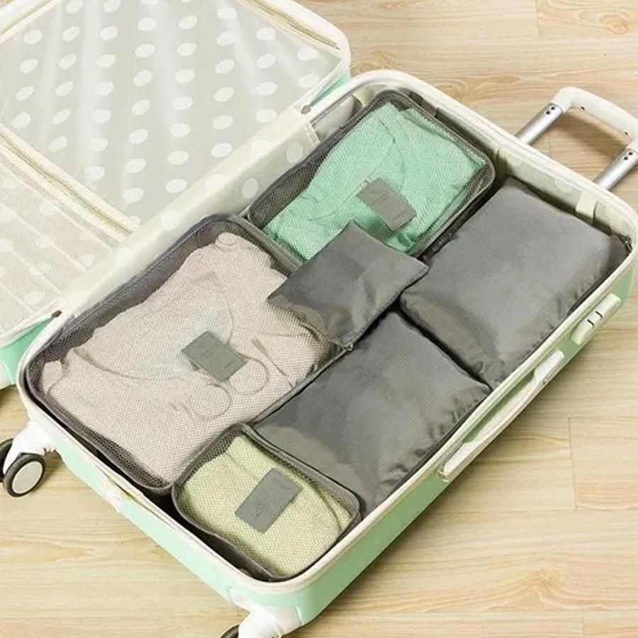 Miniatura Organizador Mala 6 Peças Necessaire Viagem Bolsa Saco Cinza