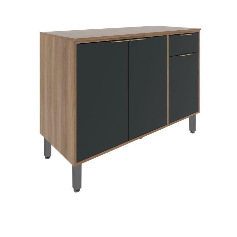 Conjunto de Cozinha Modulada 4 Peças 11 Portas 1 Gaveta Thalita Moveis Sul Nogal Manchester/Preto