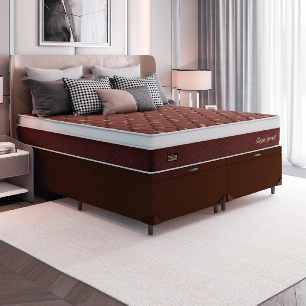 Cama Box Baú Casal Queen Colchão Molas Ensacadas Royal 158x198x71cm Marrom / Branco Hellen