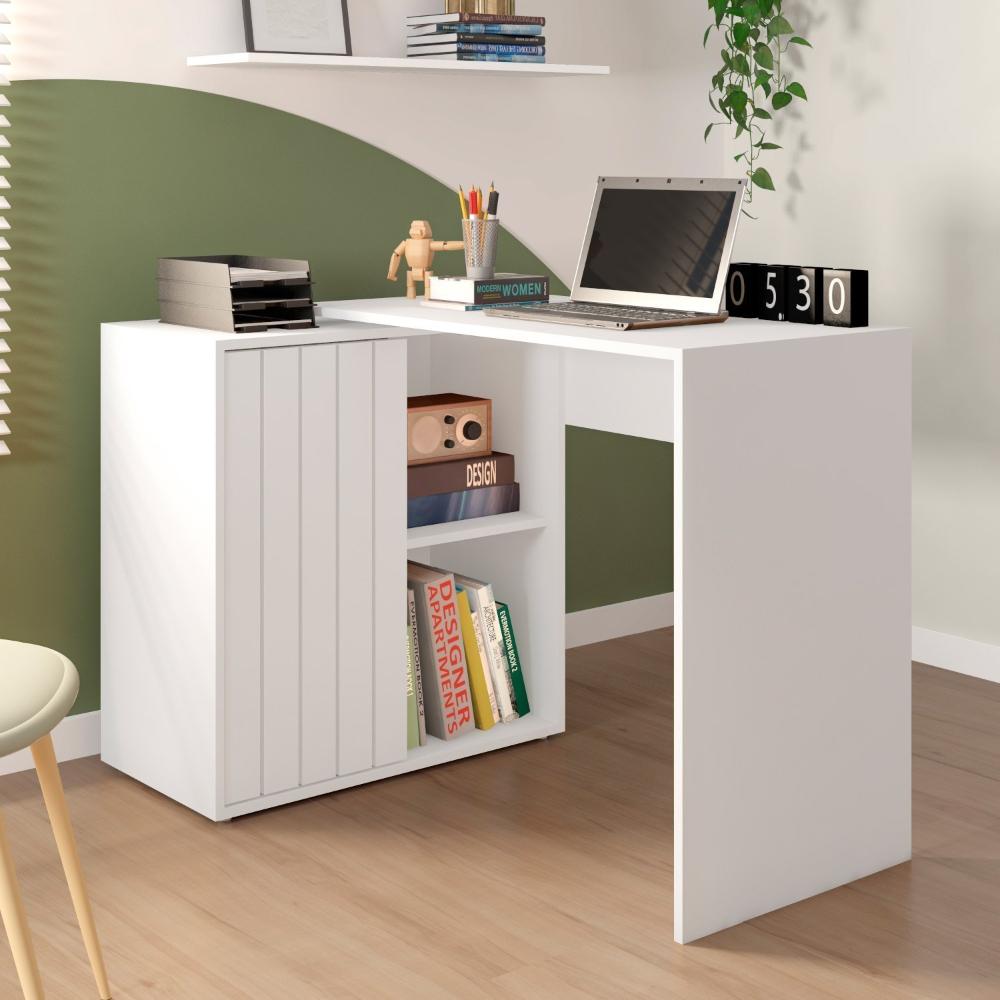 Escrivaninha para Escritório com 1 Porta Ripada Start Branco Fosco